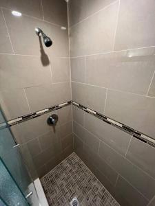 een badkamer met een douche met een douchekop bij Luxury Zin Star - Studio in Fort Lauderdale