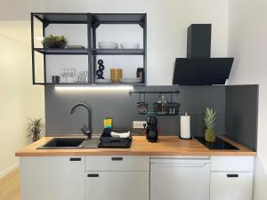 a kitchen with a sink and a counter top at Mediterra 2 in Crikvenica +4 photos