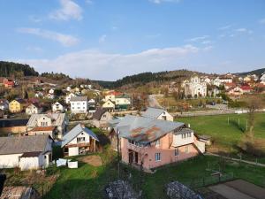 an aerial view of a small town with houses at Едем in Skhidnitsa