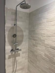 a shower with a shower head in a bathroom at OSTAL 158 in Le Barp