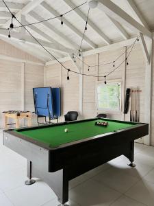 a billiard room with a green pool table at Babiogórska Perełka w skandynawskim stylu z sauną i kominkiem in Jordanów