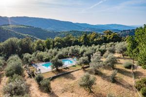 una vista aérea de una villa con piscina y árboles en Podere le Muricce, en Cavriglia