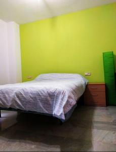 a bedroom with a bed and a green wall at Love&Frogs in Almuñécar