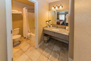 a bathroom with a sink and a toilet and a mirror at Mill Village Motel in Eatonville +23 photos