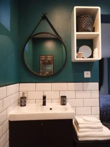 a bathroom with a sink and a mirror at la petite Poyannaise in Poyanne