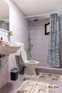 W łazience znajduje się toaleta, umywalka i prysznic. w obiekcie Music House Apartment w mieście Tuzla