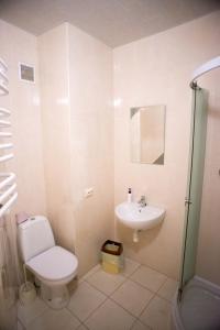 a white bathroom with a toilet and a sink at Апартаменти готельного типу in Lviv