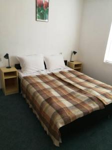 a bedroom with a large bed with two night stands at Самостоятелни стаи в къща за гости Балкан in Ribarica