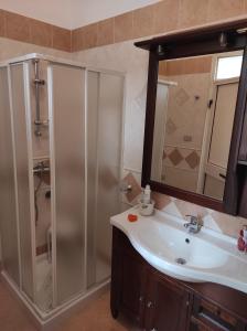 een badkamer met een douche en een wastafel bij La dimora dei nonni in Tuglie
