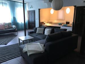 ein Wohnzimmer mit Sofa und Tisch in der Unterkunft Krone in Dolgesheim