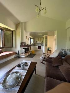 a living room with a couch and a table at Casa verde ver in Makrirrákhi