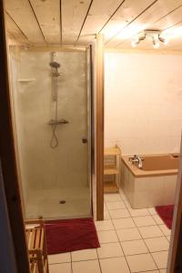 a bathroom with a shower and a tub and a sink at GITE DES FUVES in Luisans +10 photos