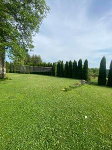 a field of green grass with a fence and trees at Pokoje Gościnne Kossowa Zator Energylandia in Kosowa