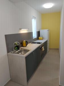 eine Küche mit einer Spüle und einem Kühlschrank in der Unterkunft Olive Tree in Zadar
