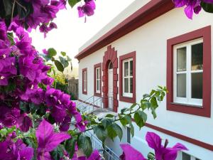 una casa con flores púrpuras delante de ella en Frangimare La Segreta, en Malfa