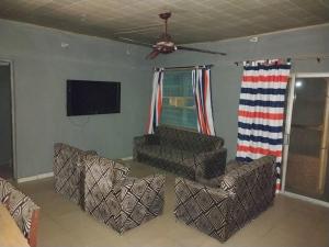 a living room with a couch and a tv at Impeccable 3-Bed Apartment Located in Lagos in Lagos