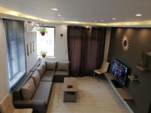 a living room with a couch and a tv at VH Newave holiday in Flic-en-Flac