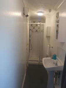 a bathroom with a shower and a sink at Penthouse Flat with River View, 1C in Great Yarmouth