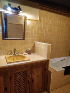 a bathroom with a sink and a mirror and a tub at CASA RURAL EL TOLEO in Hoyos del Espino +15 photos