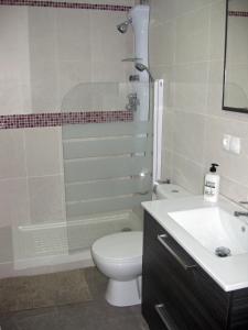 a bathroom with a toilet and a sink and a shower at Apartament Sant Joan in Sant Joan de Vilatorrada