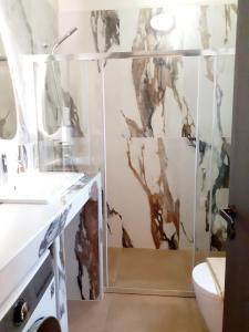 a bathroom with a shower and a sink and a toilet at The Zen Point detox suites in Marathopoli +62 photos