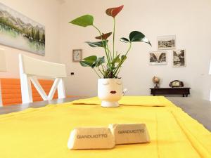 une plante assise au-dessus d'une table avec deux serviettes dans l'établissement Lingotto 22, à Turin
