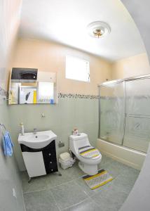 a bathroom with a toilet and a sink and a shower at Apartamento en la carreras próximo al monumento in Santiago de los Caballeros