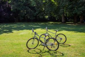 duas bicicletas estacionadas na relva num campo em Les Demeures de Varennes, BW Signature Collection em Varennes-Jarcy