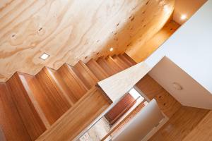 an overhead view of a wooden staircase in a house at Salt Loft in Queenscliff