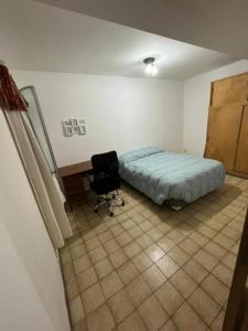 een slaapkamer met een bed, een bureau en een stoel bij Departamento Garibaldi 239 in Mendoza