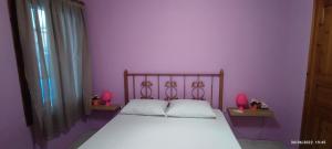 スカラ・ソティロスにあるAphrodite's Houseの紫の壁のベッドルーム1室