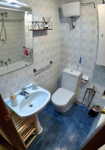 a bathroom with a white toilet and a sink at Donostia Vintage House in San Sebastián
