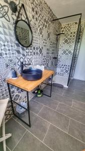 a bathroom with a sink and a shower at La maison du bonheur in Cotignac