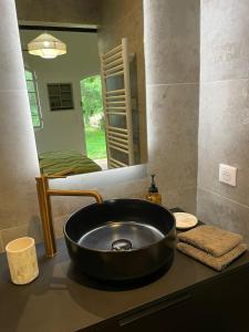 サレルヌにあるGites de la Villa Pergolaのバスルームのカウンターに設置された黒い洗面台
