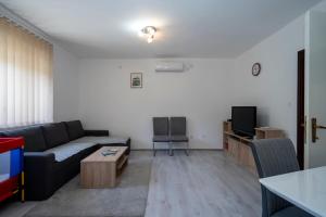 uma sala de estar com um sofá e uma televisão em Apartman Čurčić em Knin