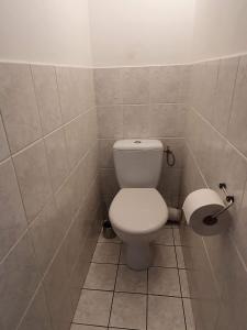 ein Bad mit einem WC und einer Rolle Toilettenpapier in der Unterkunft Appartement au n°1 centre d'Avranches in Avranches