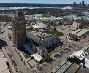 an aerial view of a city with a building at Quality Hotel & Suites At The Falls in Niagara Falls