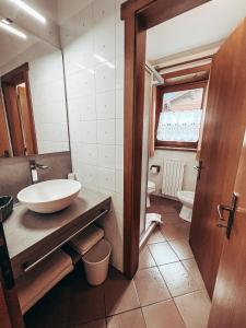 łazienka z umywalką i 2 toaletami w obiekcie Bait d'Armin - Sport Azzurro w Livigno