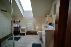 a bathroom with a sink and a toilet and a skylight at BURDANÓWKA CAMINO in Krasnystaw