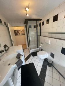 a bathroom with a sink and a toilet at Haus Annabell Diese Unterkunft steht Baufirmen nicht zur Verfügung in Bad Krozingen