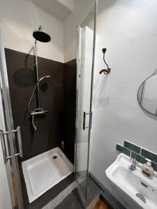 a bathroom with a shower and a sink at Charmant studio au calme terrasse privée place de parking sécurisée in Angers