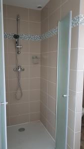 a bathroom with a shower with a glass door at lepetitprince.aquitaine in Pessac +28 photos