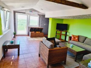 a living room with a couch and a tv at Apartma Olivia in Šmarje
