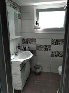 a bathroom with a sink and a toilet at Οικία με αυλή και πάρκινγκ, μέσα στο κάστρο της πόλης in Ioannina
