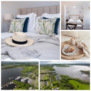 a collage of pictures of a bed with a hat at The Garden Cottage of Warren Lodge boutique cottages in Dromod