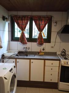 cocina con fregadero y lavadora en Tu Cabaña en San Martín de los Andes