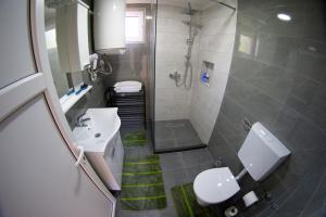 a bathroom with a sink and a toilet and a shower at CasaBlanca in Trebinje