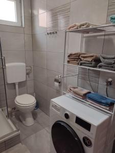 bagno bianco con lavatrice di Kuća za odmor Balera a Šumarina Altre 7 foto