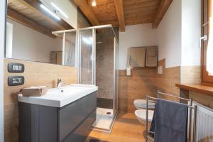 La salle de bains est pourvue d'un lavabo et de toilettes. dans l'établissement I girasoli, à Sanzeno
