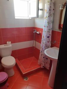 bagno con servizi igienici e lavandino di Ylli Mance Apartments a Ksamil